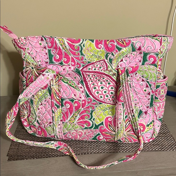 Vera Bradley Vibrant Pink and Green Paisley Tote Bag - Picture 3 of 4